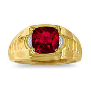 CUSHION RUBY DIAMOND MENS RING RINGS GEMOLOGICA